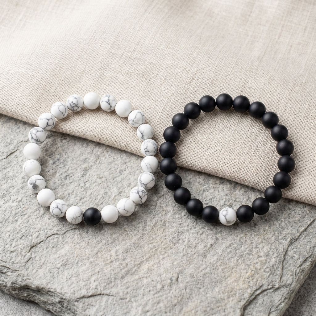 Set de 2 Pulseras Artesanales para Parejas en Piedra Natural